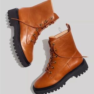 2 days only!  Brand new Madewell Rayna Lace-Up Boot in Leather-8 English Saddle